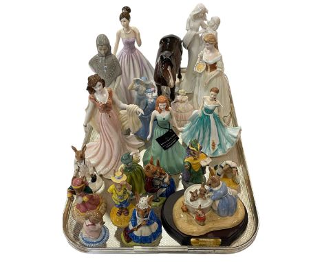 Collection of Royal Doulton and Royal Worcester lady figurines, Royal Doulton Bunnykins, Beswick Horse, etc.