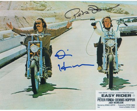 Dennis Hopper and Peter Fonda signed Easy Rider 10x8 inch colour promo photo. Good condition. All autographs come with a Cert