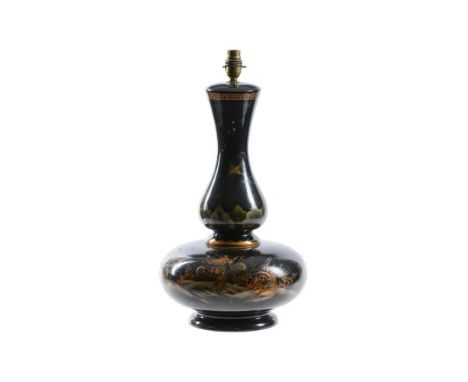 
	
		A JAPANESE BLACK LACQUERED AND GILT TABLE LAMP
		EARLY 20TH CENTURY
		Of gourd shape
		45cm high
		

	


