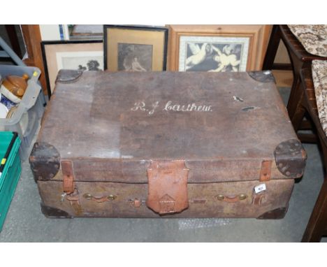 A leather travelling trunk