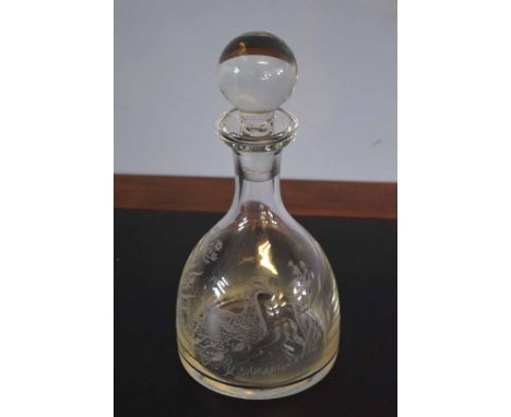 20th century glass decanter with an etched floral design, 30cm high   