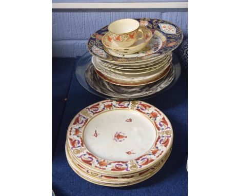 Group of English ceramics including 6 mid-19th century Derby dinner plates, New Hall cup and saucer, Mason's plate and other 