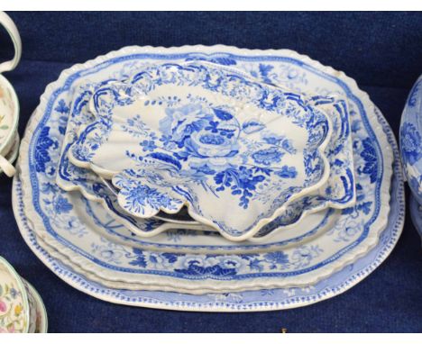Group of ceramic items including Miles Mason dish, two smaller flow blue dishes and three larger flow blue platters (qty) (so