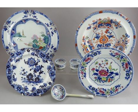 A group of early nineteenth century blue and white transfer-printed Spode enamel decorated Stone China  wares, c.1820. Compri