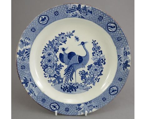 An early nineteenth century blue and white transfer-printed Spode Oriental Birds pattern large plate, c.1815. It is unmarked 