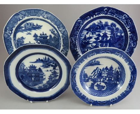 A group of late eighteenth, early nineteenth century blue and white transfer-printed Spode chinoiserie wares, c.1795-1810. To