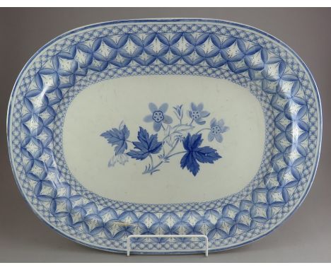 An early nineteenth century blue and white transfer-printed Spode Geranium pattern large platter, c.1825. It is marked to the