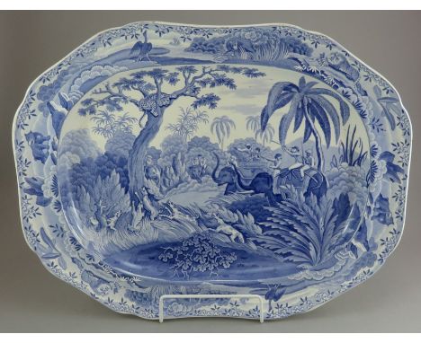 An early nineteenth century blue and white transfer-printed Copeland & Garrett, Late Spode Indian Sporting series platter, c.