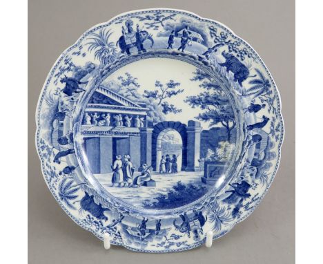 An early nineteenth century blue and white transfer-printed Spode Caramanian series small-size plate, c.1810. It is marked to