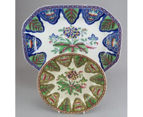 Two early nineteenth century blue and white and brown and white transfer-printed Spode wares, c.1820. To include: a Radiating