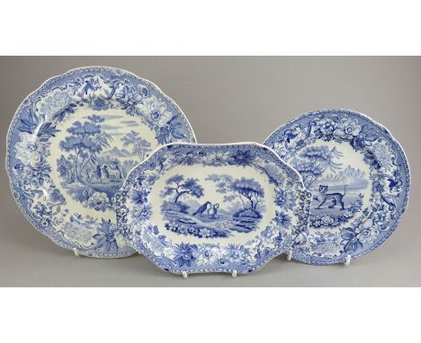 A group of early nineteenth century blue and white transfer-printed Spode Aesop's Fables pieces, c.1825.  Comprising of: a Co