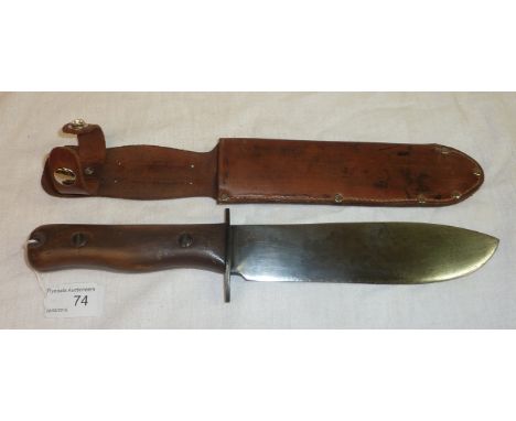 Wilkinson Sword British Military survival knife with 7.5 inch blade stamped 1B/4594 Wilkinson Sword with 2 piece wooden grip 