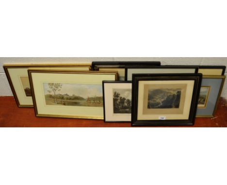 Local interest - H Moore, a 19th century engraving, Matlock Bath (The Old Bath Hotel), monotone;  others J Farington Esq, Mat