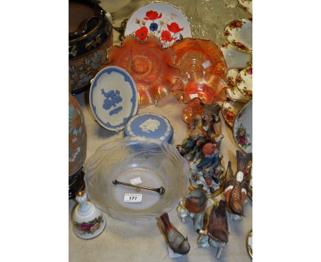Ceramics and Glass - Goebals bird figures, Chaffinch; Red Start; Wrin; Brambling; Capo Dimonte; Boy with Lamb; another; Wedge