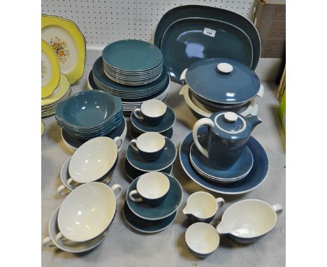 Poole dinnerware and coffee set including vegetable tureens, dinner plates, gravy boat, soup and fruit bowls, side plates, co