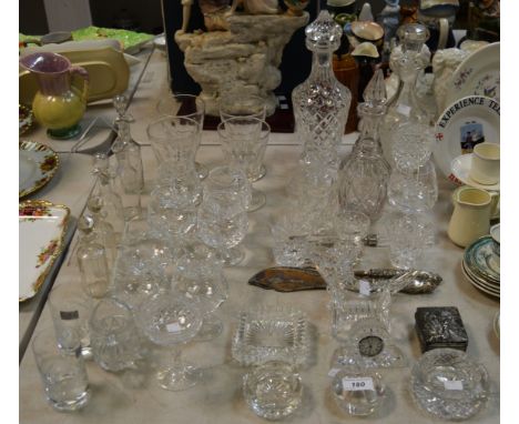 Glassware - a Waterford Crystal miniature Napoleon hat shaped  mantle clock; a Waterford Crystal decanter with stopper; a cut