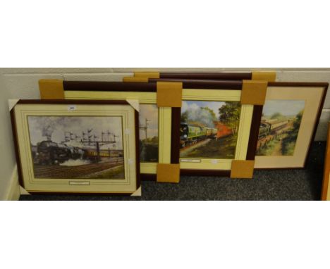 Barry Price, after, Sir Nigel Gresley, coloured print, 28.5cm x 39cm, framed;  others, Golden Arrow;  Concorde;  others (5)