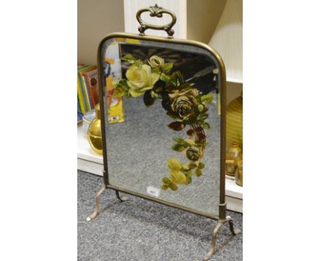A late Victorian mirrored firescreen decorated with roses