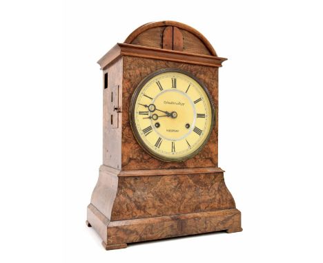 Black Forest figured walnut double fusee cuckoo bracket clock, the 6.5" cream dial signed Tritschler & Hogg, Waterford, over 