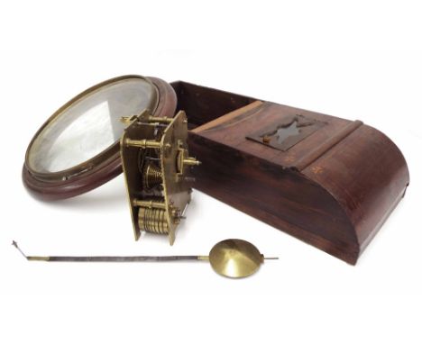 Mahogany single fusee drop dial inlaid wall clock in need of restoration, missing dial (pendulum)