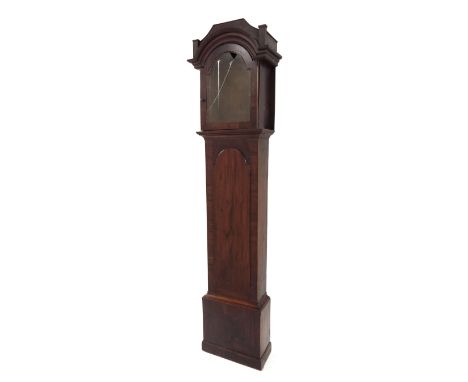 Mahogany eight day longcase clock, the 12" painted arched dial signed Trendell, the case with long rounded arched door and th