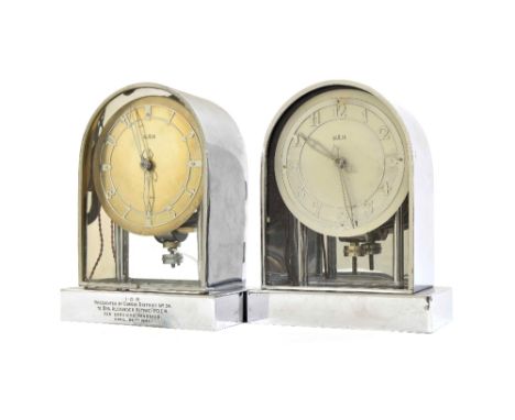 Two similar Bulle chrome case electric mantel clocks, 7.75" high