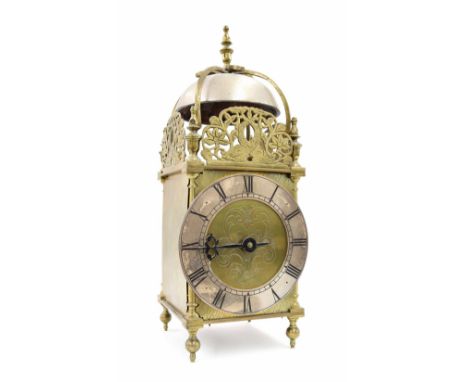 Brass lantern clock with platform movement, 15.5" high