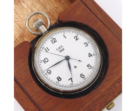 E.M.T. Royal Navy issue centre seconds deck watch, the white enamel dial with Military arrow and marked E.M.T. 960, Arabic nu