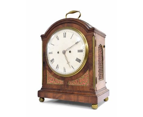 English mahogany double fusee triple pad top bracket clock, the movement back plate signed Hynam, Horologer de La Cour á St P