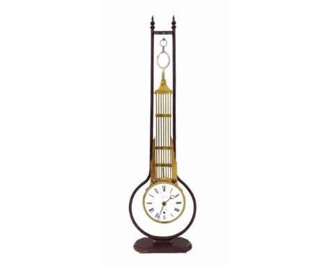 Good French ormolu swinging gridiron pendulum clock, the 9.75" convex enamel dial signed Roux a Verdun with centre seconds, u