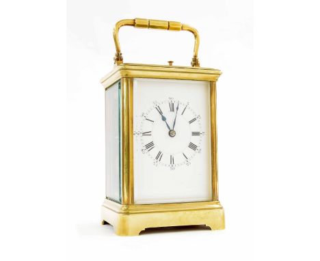 Henri Jacot repeater carriage clock striking on a gong, the movement back plate bearing the trademark makers logo, within a c