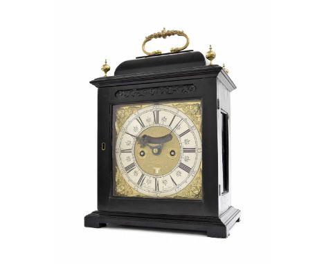 Good English ebonised small double fusee bracket clock, the 7" square brass dial signed Cha Gretton, London on the silvered c
