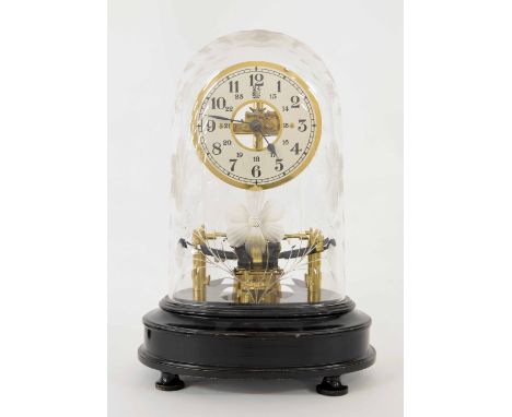Bulle Patent electric mantel clock, the 5" silvered twenty-four hour dial with skeletonised centre, under a floral engraved g