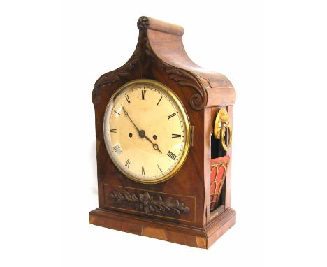 Mahogany double fusee bracket clock in need of extensive restoration, the 8" cream dial within a foliate carved case, 18" hig