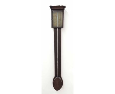 Mahogany stick barometer, signed Charles Halifax, Howorth on the paper scale, over a flat boxwood banded trunk to the oval ci