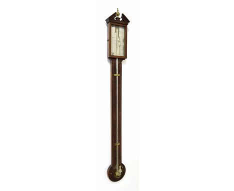 Mahogany stick barometer signed Torre & Co, London to the silvered scale, over a flat trunk to the hemispherical cistern cove