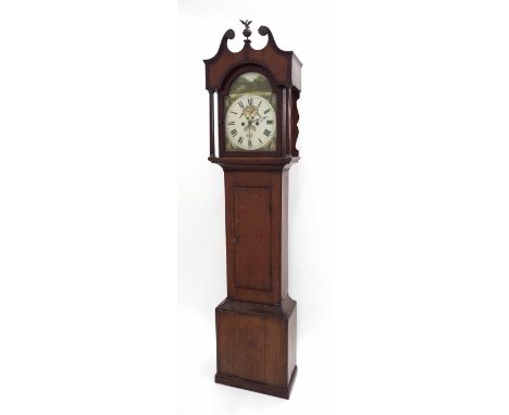 Oak thirty hour longcase clock, the 12" painted arched dial signed C. Tyte, Wells, the case with medium length door and the h