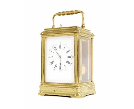 Henri Jacot repeater carriage clock striking on a gong, the movement back plate bearing the makers trademark logo, within a g
