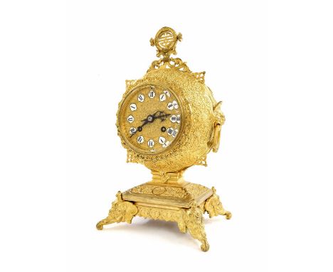 Interesting gilt brass Franco-Indian two train mantel clock striking on a bell, the Japy Freres movement back plate stamped C