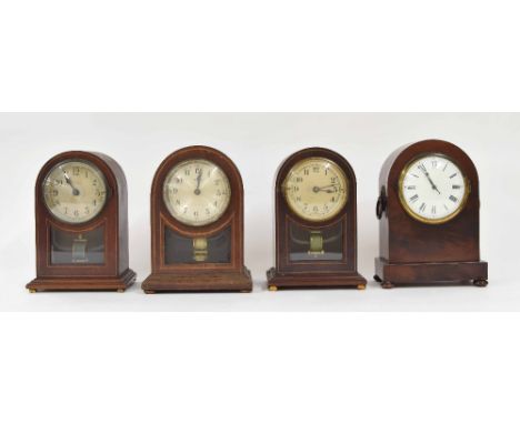Bulle Clockette electric mantel clock, within an inlaid rounded arched case, 9" high; also three other electric mantel clocks