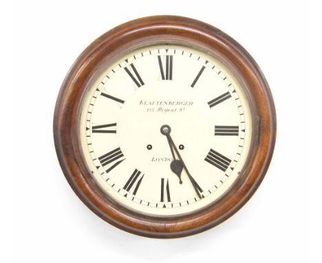 Mahogany two train 12" wall dial clock signed Klaftenberger, 157 Regent St. London, within a turned surround (pendulum)