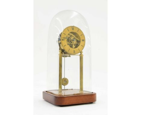 French brass two train pillar mantel clock, the Japy Freres movement striking on a bell, the 3.75" brass chapter ring enclosi