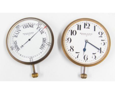 Matching 8 days clock timepiece and barometer originally from a compendium, the dial branded Edwards & Son, Regent Street, ea