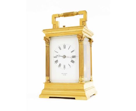 Good French repeater carriage clock striking on a gong, stamped under the base with the A. Dumas maker's trademark logo, the 