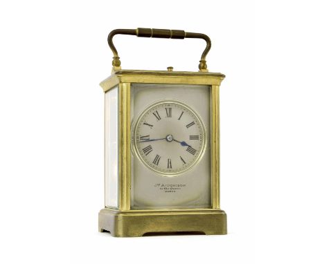 French repeater carriage clock striking on a gong, the 2.25" silvered dial within a silvered mask signed Jas Aitchison, To Th