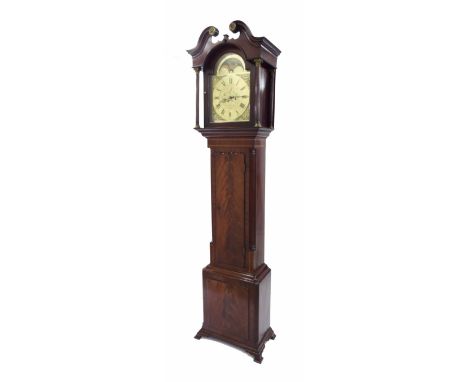 Good mahogany eight day longcase clock, the 13" brass arched dial signed T. Radford & Sons, Leeds to the foliate engraved cen