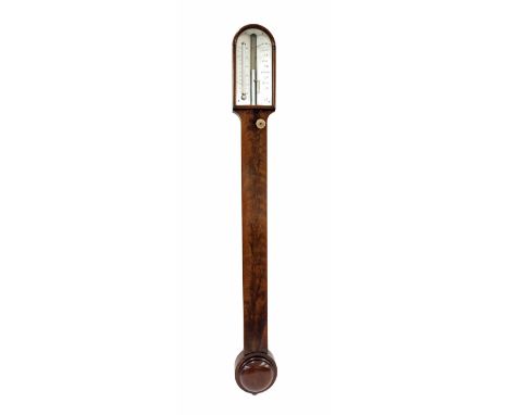 Mahogany stick barometer, the angled silvered scale signed Smith & Beck, 6 Coleman St, London, over a flat trunk and rounded 