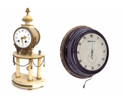 French ormolu and white marble drumhead mantel clock, the movement with outside countwheel striking on a bell, the back plate