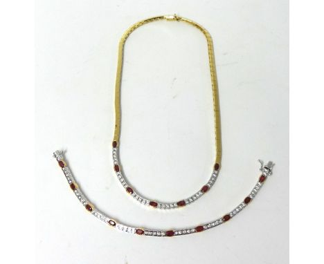 Fine 18ct gold and ruby necklace and matching bracelet with certificates dated 2008 made by D Jewels, with original box