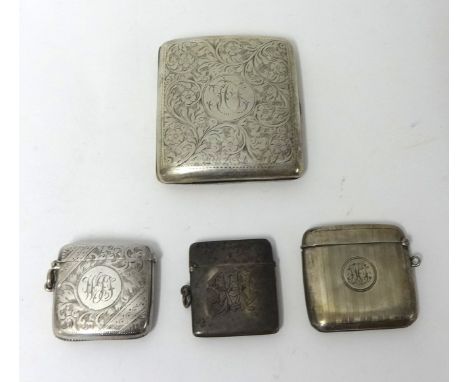 Three silver vesta's and a cigarette case, 5.30 oz